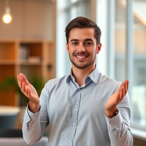 Imagen de una persona dando una presentación virtual exitosa, representando el curso 'Oratoria Virtual'.